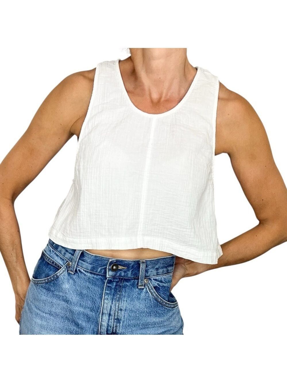 Aritzia Community pure organic cotton crinkly seersucker oversized cropped top S